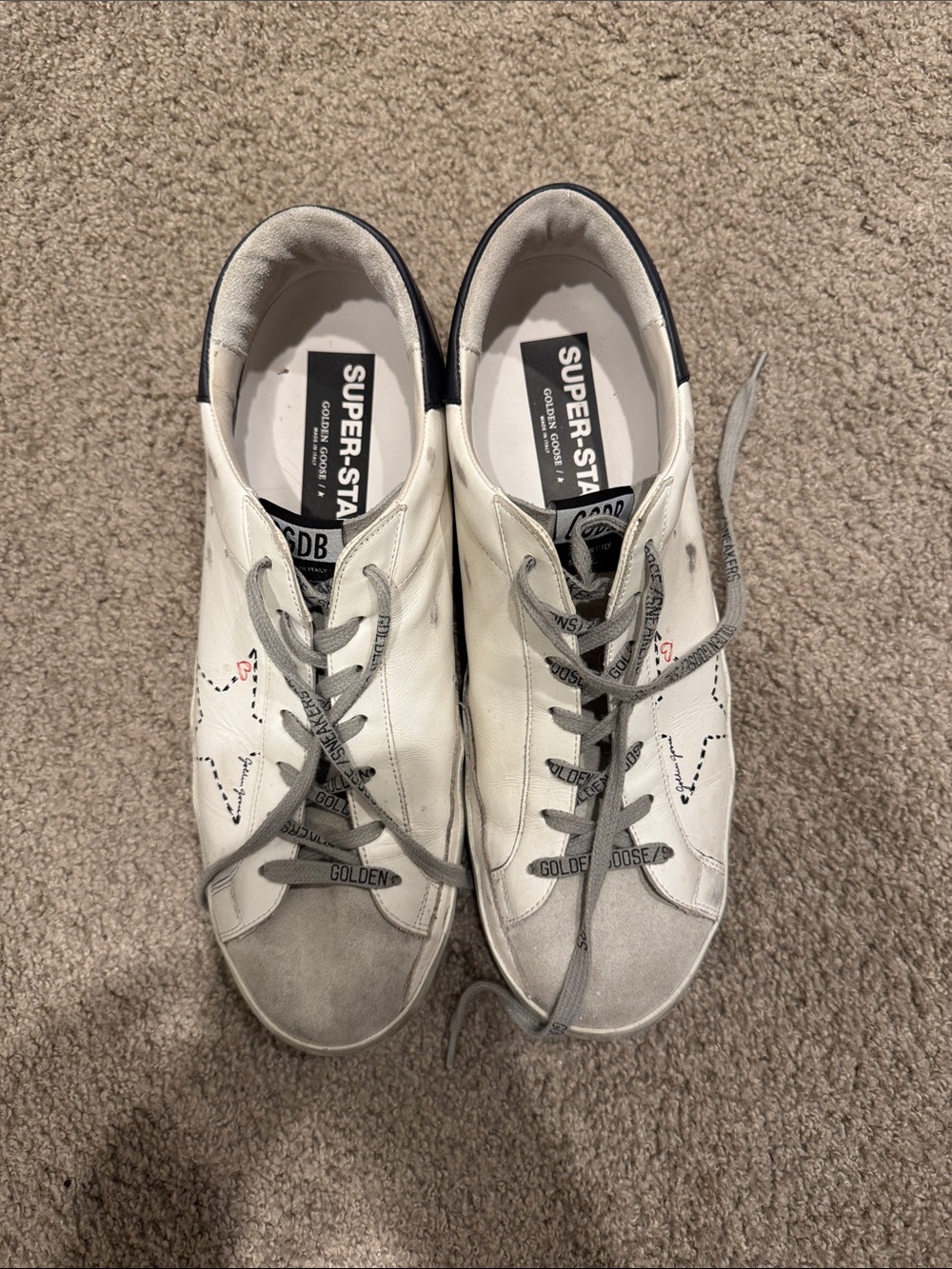 Golden Goose White Leather Low-Top Sneakers with Navy Blue Heel - Picture 4 of 8